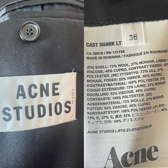 ACNE STUDIOS Cast Shark Wool Mohair Tuxedo Blazer Jacket in Blue Size 36/S - Picture 12 of 15